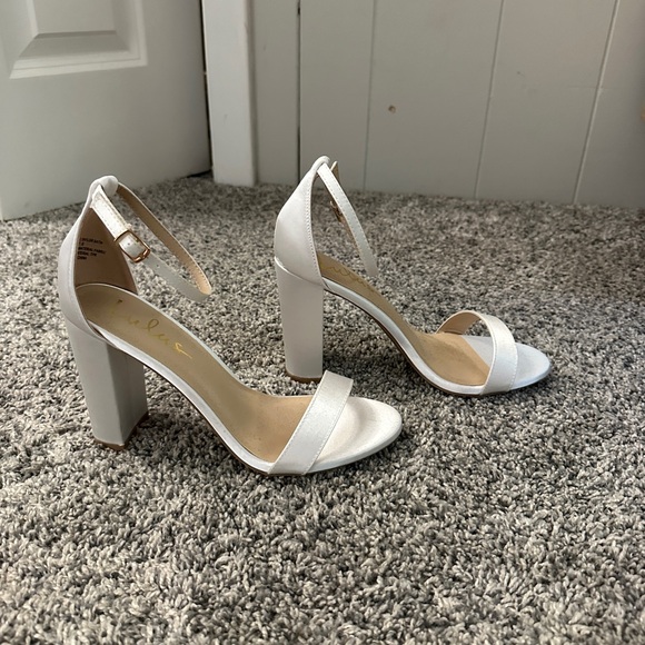 Taylor Ivory Satin Ankle Strap Heels - Picture 2 of 4